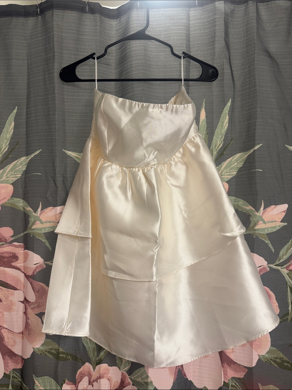 Ivory Satin Tiered Slip Dress